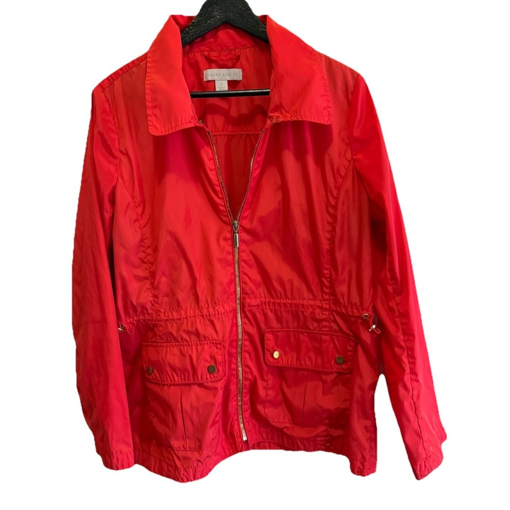 Laura Ashley Womens Red Lightweight Full Zip Utility Jacket‎ Size L Drawstring